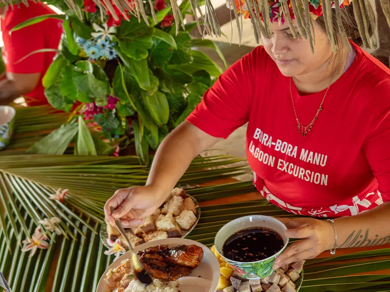 Îlot privé Motu Fanfan pass journée lagon Bora Bora avec repas polynésien